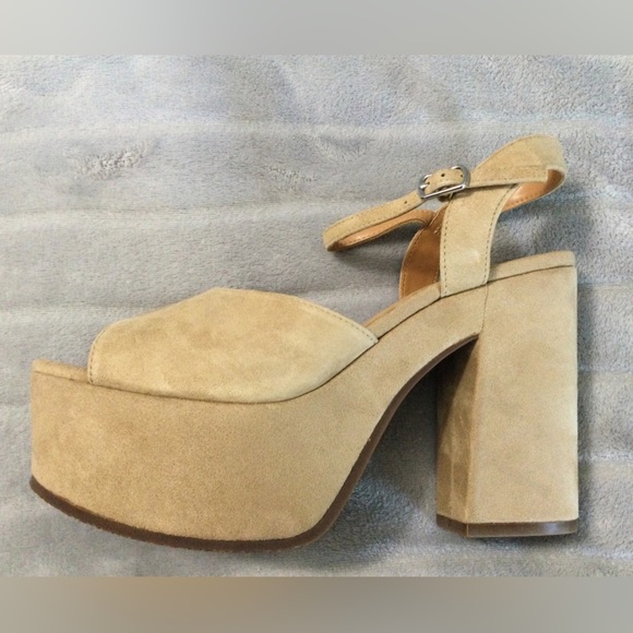Lisa Vicky Jig Camel Kid Suede Platform Block Heeled Sandals Size 8.5 - Picture 8 of 12